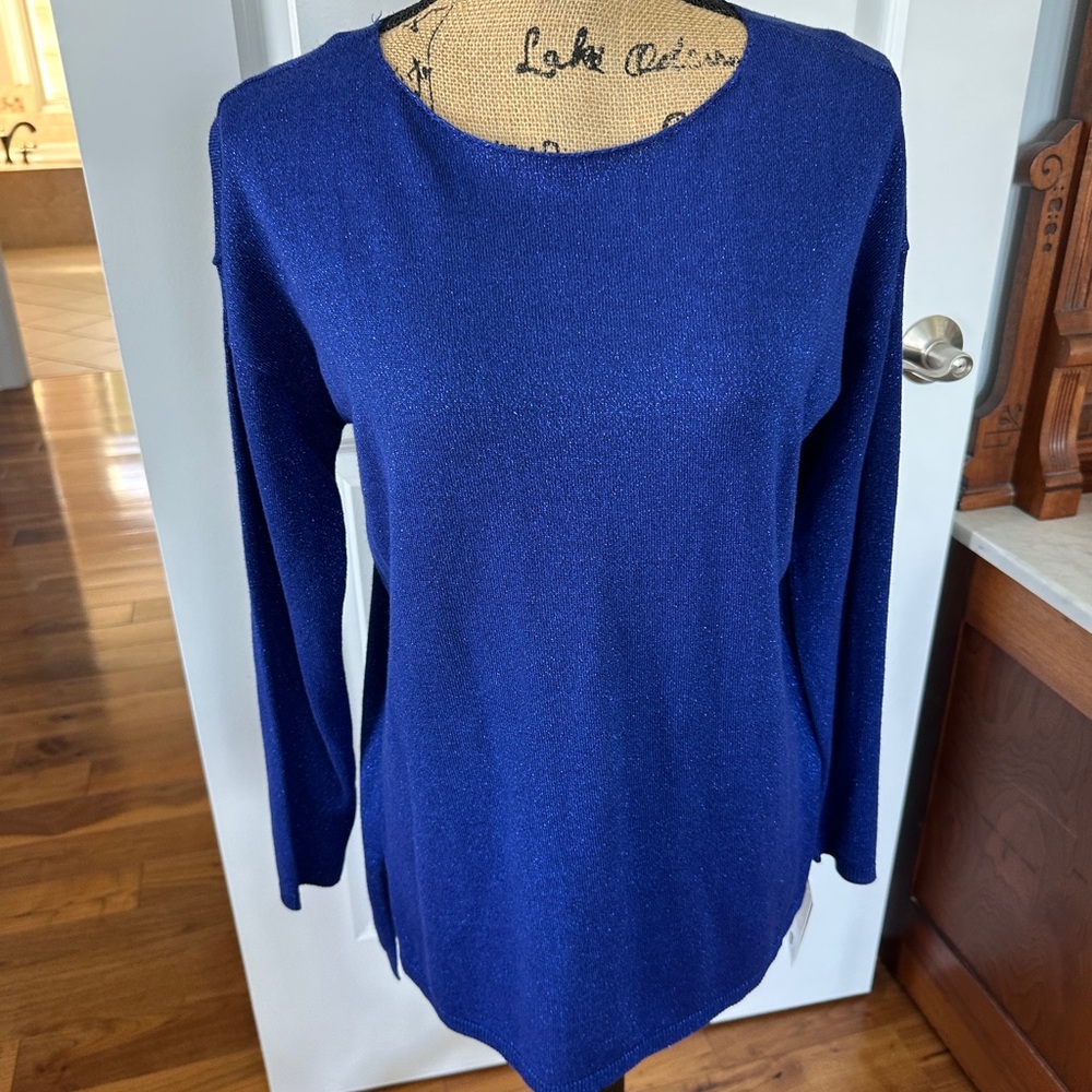 INC International Concepts Blue sparkle Crew Neck Sweater